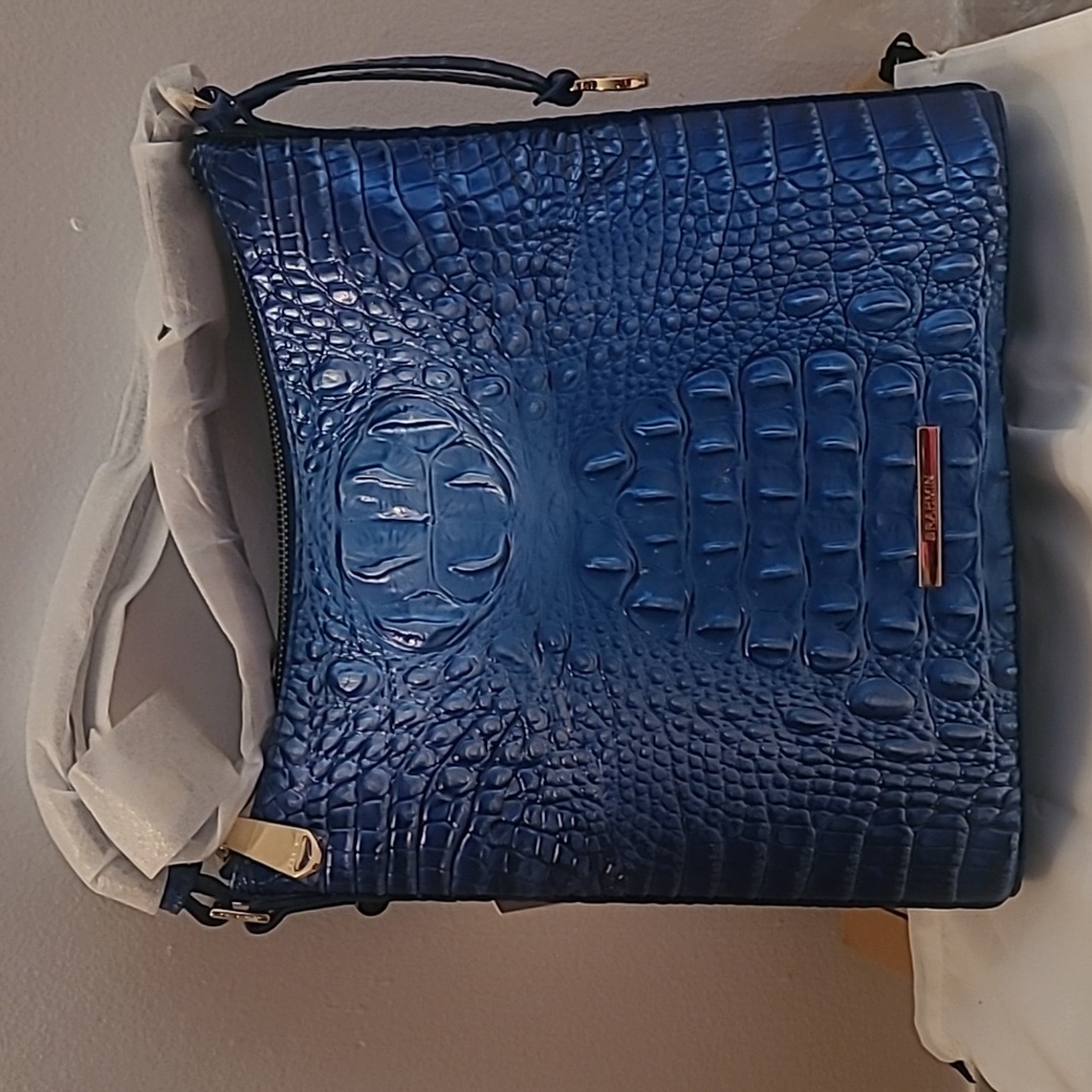 Brahmin Metallic Cobalt Croc-Embossed Crossbody Bag - Picture 6 of 8